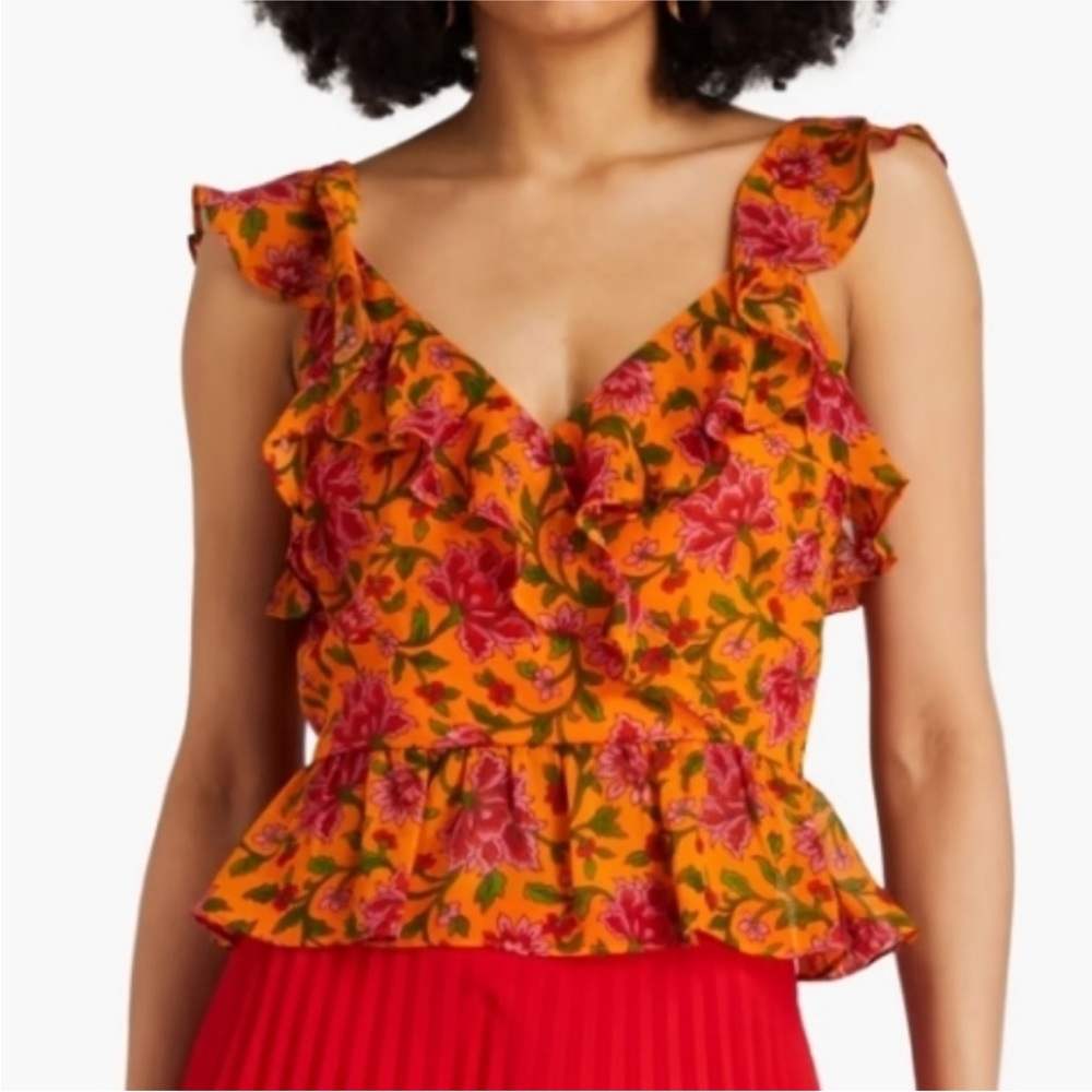 VERONICA BEARD Randa Top Orange Multi Floral Sz 12 NEW $378 - Picture 3 of 14